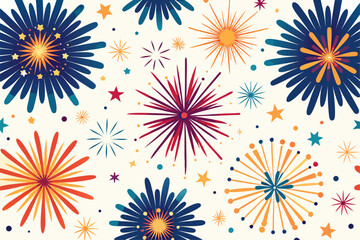 Golden Fireworks Pattern on Dark Blue Background – Festive Celebration Illustration