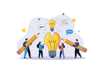 Creative collaboration and brainstorming session for innovation and new ideas