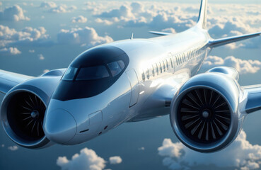 Fototapeta premium A sleek private jet flying high above the clouds in clear weather