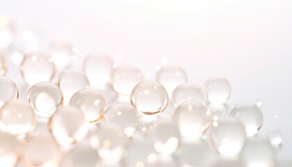Macro Photography of Pearlescent Droplets on White Background