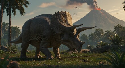 Fototapeta premium Dinosaur in prehistoric landscape