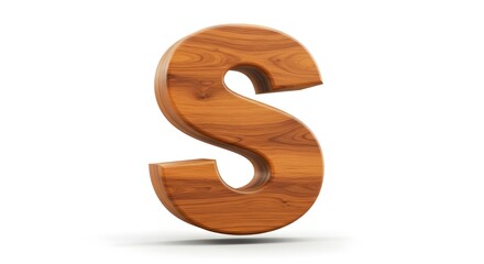 Fototapeta premium Elegant 3D wooden letter S isolated on a white background. Realistic wood grain texture for typography, design, and educational concepts