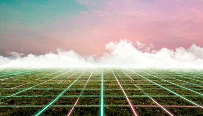 Magenta And Cyan Laser Grid Horizon Synthwave Landscape
