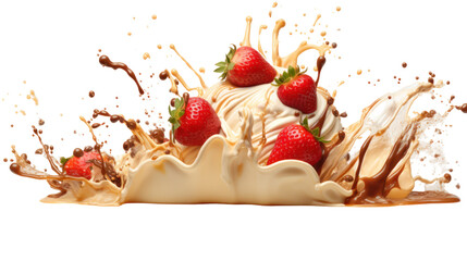 Ice cream topping splash syrupy caramel chocolate on transparent background