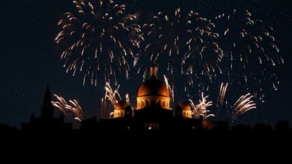 Stunning fireworks illuminate an ancient city, a vibrant Diwali celebration wallpaper background - Powered by Adobe