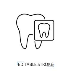 A dental x-ray icon in minimalist style with editable stroke. Medical symbol, dentistry element, healthcare object, oral care concept, stomatology design, anatomy pictogram, diagnostic equipment