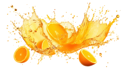 Juice splash explosion vivid orange juice burst on transparent background