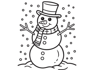 Cheerful Snowman with Scarf and Hat in a Snowy Winter Scene.
