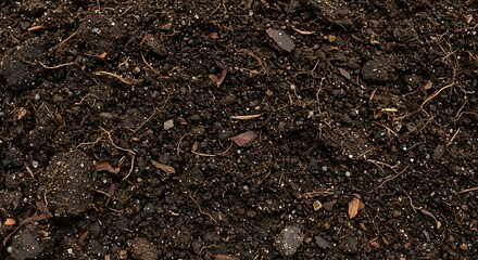 Close up dark rich soil texture