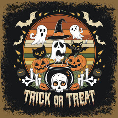 2d vector illustration Halloween t shirt icon design items ghost character Candles in carved pumpkin