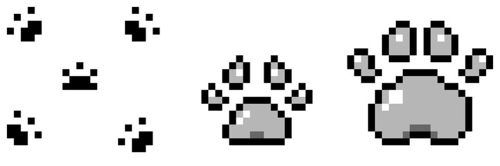 ドット絵のモノクロの肉球2種