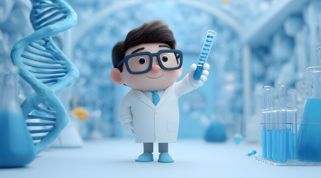 catoon scientist in laboratory