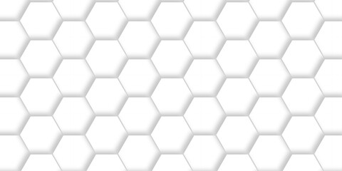 Abstract pattern hexagonal white technology line paper background. Hexagonal grid tile mosaic structure mess cell design. white and gray hexagon honeycomb football geometric copy space business text	
