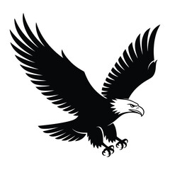  Majestic bald eagle in full flight with wings spread wide against a white background