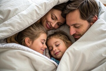 Fototapeta premium Parents tucking children into bed