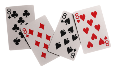Playing cards for poker and gambling, set eight isolated on white background, clipping path