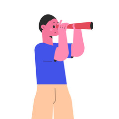 Man Character Looking Into Distance with Spyglass Vector Illustration