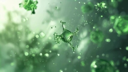 Abstract Green Liquid Droplets, Microscopic View, Cellular Structure, Science Background