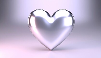 Metallic Silver Heart Centered on Gradient Background with Soft Bloom Effect