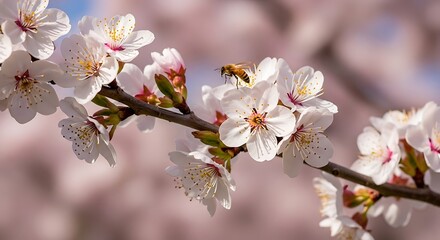 Obraz premium White Blossoms and Busy Bees.