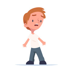 Lost Boy Child Standing in Unfamiliar Place Vector Illustration