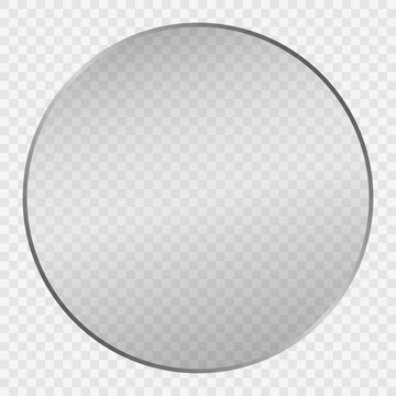 Gray circle with beveled edges creating a 3D effect, transparent clear glass element