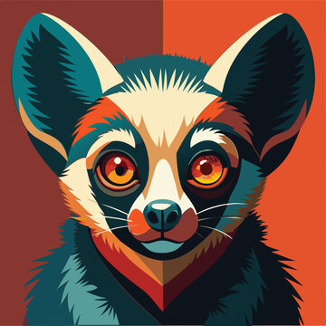 Portrait of a cartoon style loris. vibrant colors.