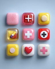 Fototapeta premium Icon set with bright grid for health system, minimal digital wellness design 