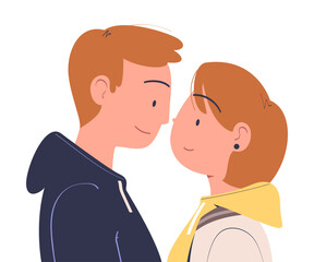 Happy Lover Man and Woman Couple Cuddle Together Vector Illustration