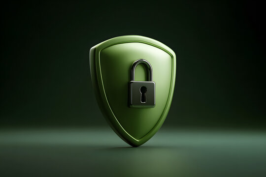 Cyber security shield icon with padlock silhouette smbol. Data protection, priacy lock emblem, antivirusfirewall defense, secure lgin authentication guard vctor illustration