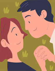 Happy Lover Man and Woman Couple Cuddle Together Vector Illustration