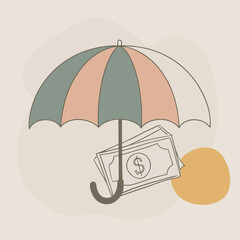 Umbrella Protecting Money Silhouette Vector Illustration