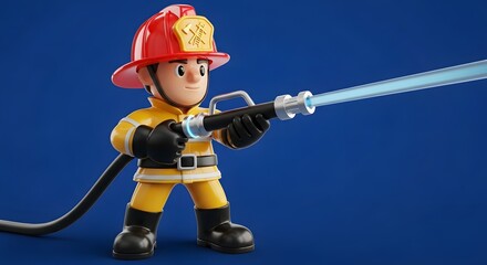 Cartoon Fireman Shooting Water