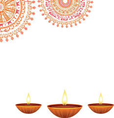 Diwali sale banner with traditional indian decorations isolated on white background