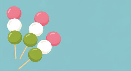 Traditional Japanese Dango skewers with colorful sweet mochi Food Dessert Pink White Green Asian Vector Culture