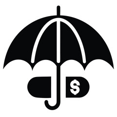 Umbrella Protecting Money Silhouette Vector Illustration