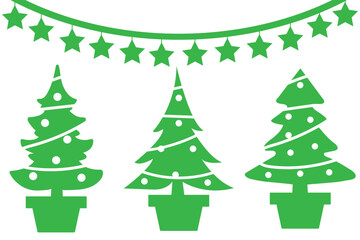 Simple Green Christmas Tree Icon Illustration. Christmas tree icon set. Vector illustration of pine silhouette. Abstract Christmas trees with gifts and balls vector set.