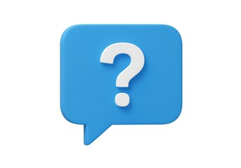 3D Rendering of Question Mark in Blue Speech Bubble for FAQs and Support Content Creation