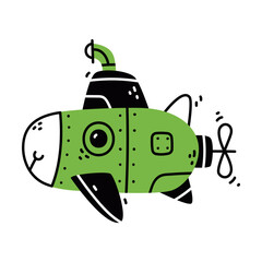 Submarine Boat as Nautical Underwater Vessel Vector Illustration