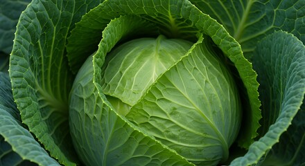 Closeup fresh green cabbage head