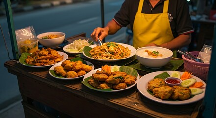 Street Food Stall Offering Variety of Delicious Dishes.