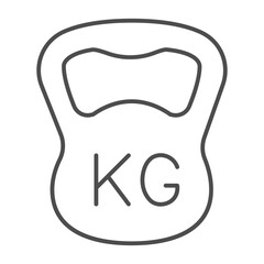 Kilogram weight heavy kettlebell thin line icon, body building concept. Vector graphics. One big kettlebell, training sign on white background, outline style icon for mobile or web design.