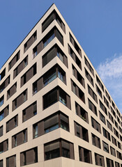 Obraz premium modern and vibrant neighborhood in Belgrade, innovative architecture stylish atmosphere. FUTURISTIC urban complex in Dorcol raion. Angle view house BELGRADE, SERBIA K District