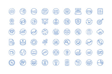 Vector art of collection of blue business and finance icons