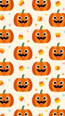 Fototapeta premium Halloween Seamless Patterns for Kids/Pumpkin Party.