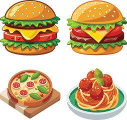Set of cartoon fast food flat style isolated on a white background
