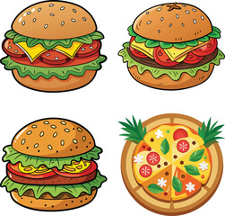 Set of cartoon fast food flat style isolated on a white background
