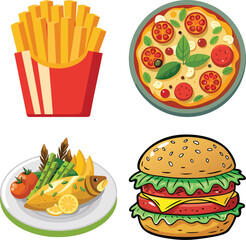 Set of cartoon fast food flat style isolated on a white background

