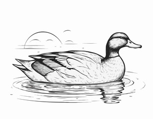 Duck swimming sketch hand drawn Farming hunting Vector illustration