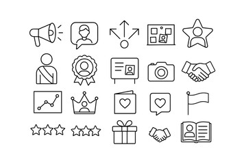 Fototapeta premium Communication and business outline icon set. essential tools for networking and marketing